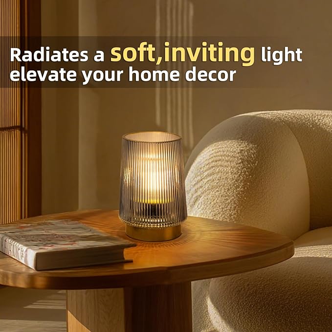 MJ Battery Operated Lamp with Timer Cordless Lamp with Timer Cozy Besides LED Light Battery Powered Small Glass Lamps for Home Decor Decorative Accent Lamps for Living Room/Entryway/Dorm (Grey)