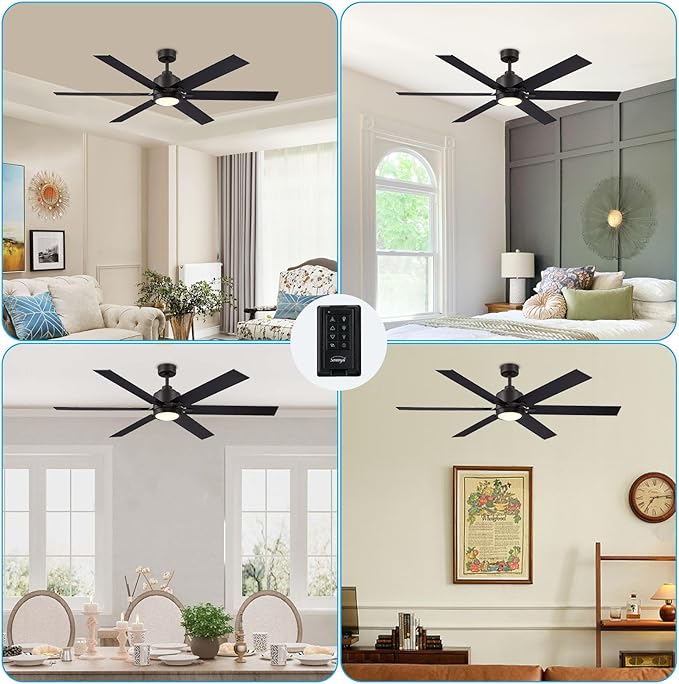60 Inch Ceiling Fan with Light and Remote, Farmhouse Large Industrial Ceiling Fan for Living Room, Dining Room, Reversible DC Motor, 6 Speed, Black Bronze
