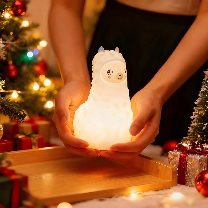 Cute Llama Night Light for Kids, Silicone LED Nursery Lamp with Soft Glow, Rechargeable Touch Control Bedside Lamp for Bedroom, Night Light Up Toddler Bed Rooms