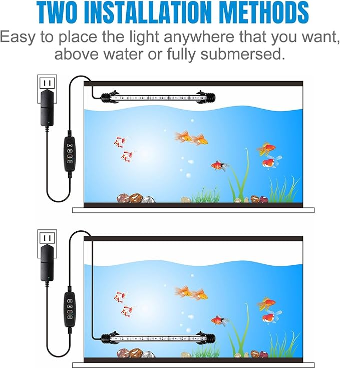 iKefe 15" White & Blue Submersible LED Aquarium Fish Tank Light with Timer/Dimmable Underwater Fish Tank Aquarium LED Lights Fixture for Saltwater Freshwater Fish, Plant Grow, Coral Reef Decorations