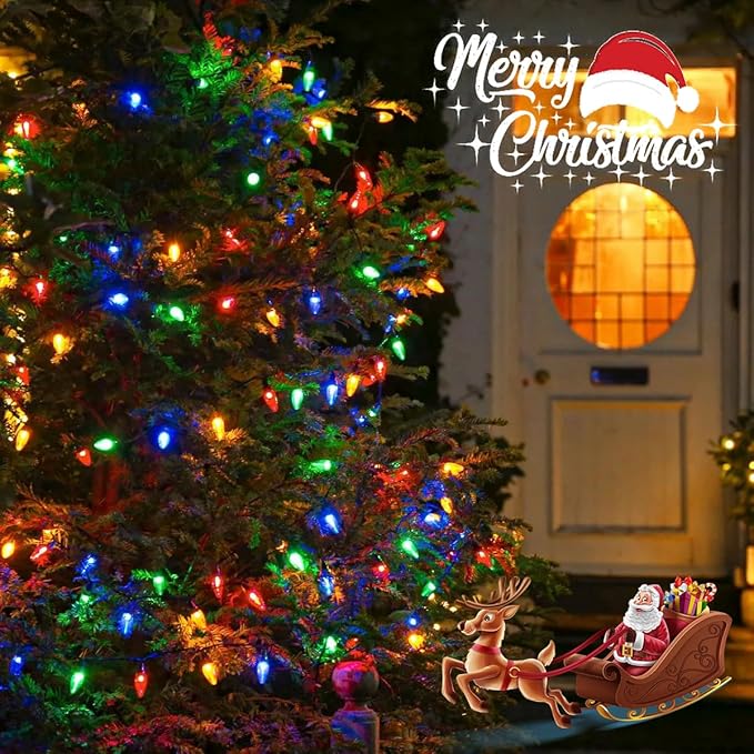 2-Pack Connectable C9 LED Christmas Lights String, 66 FT 100 LED Christmas Lights Plug in with 29V Safe Adaptor, Waterproof Decorative Lights Indoor/Outdoor for Xmas Tree Decoration (Multi-Colored)