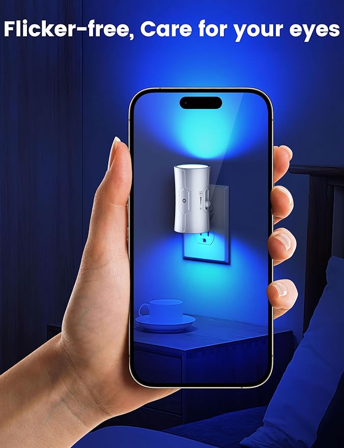 Night Light, LED Night Lights Plug into Wall 2 Pack Blue 0-100LM Adjustable Brightness Light Sensor Plug in Night Light for Hallway, Bathroom, Adult