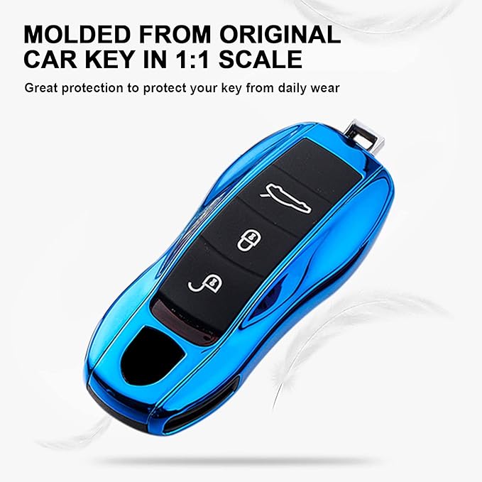 x xotic tech Blue Key Fob Cover Smart Remote Shell Case, 3 pcs Set Full Protection, Compatible with Porsche Boxster Cayman 981 Carrera 911 991 918 Spyder Macan Cayenne Panamera