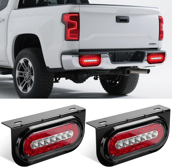 Cyfie LED Trailer Light Boxes, 2PCS 6 Inch Oval Tail Lights Waterproof Brake Stop Turn Reverse Back Up Side Marker Lights with Flush Mount Grommets Mounting Brackets for Truck RV Boat Bus Tractor