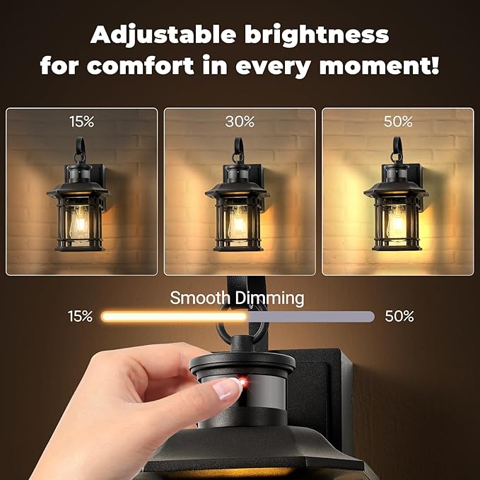 2 Pack Porch Light with GFCI Outlet, Distance and Time Adjustable Motion Sensor Outdoor Lights, Black Dusk to Dawn Outdoor Light with Outlet for House, Garage, Garden, Waterproof, Aluminum