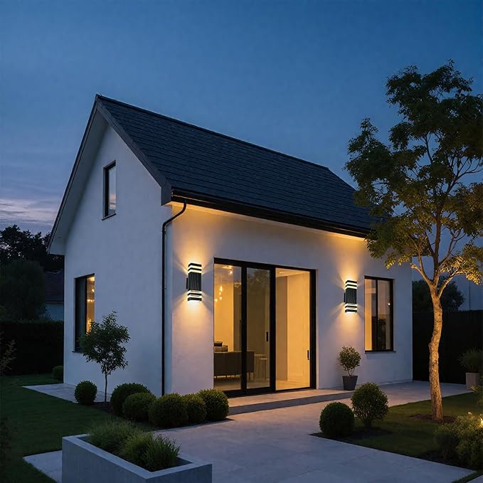 Motion Sensor Outdoor Wall Lights with 3 Lighting Modes, Dusk to Dawn Porch Light with Bulbs Include, IP65 Waterproof Modern Black Wall Sconce for Patio, Garage, Front Door