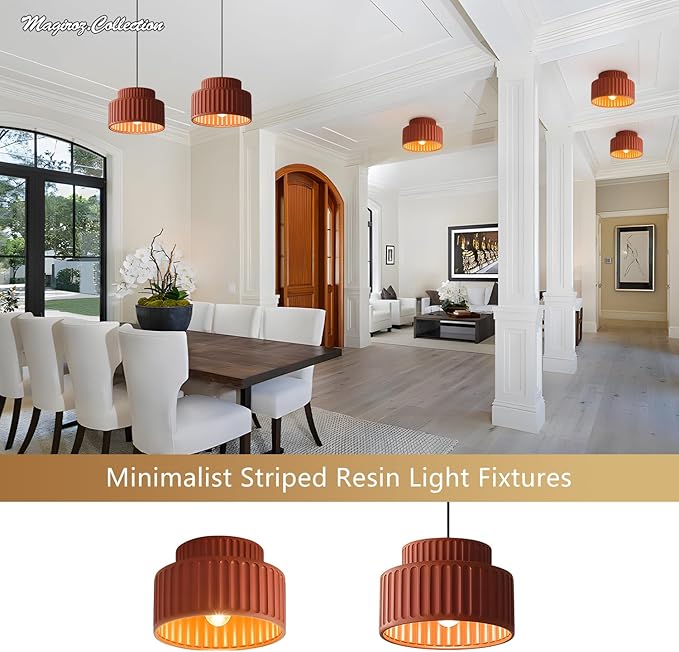 Mid Century Modern Nordic Pendant Lights Kitchen Island Vintage 1 Light Single Hanging Light Fixture with Orange Red Resin Shade Colorful Round Pendant Lighting for Dining Room Hallway MPL33-R
