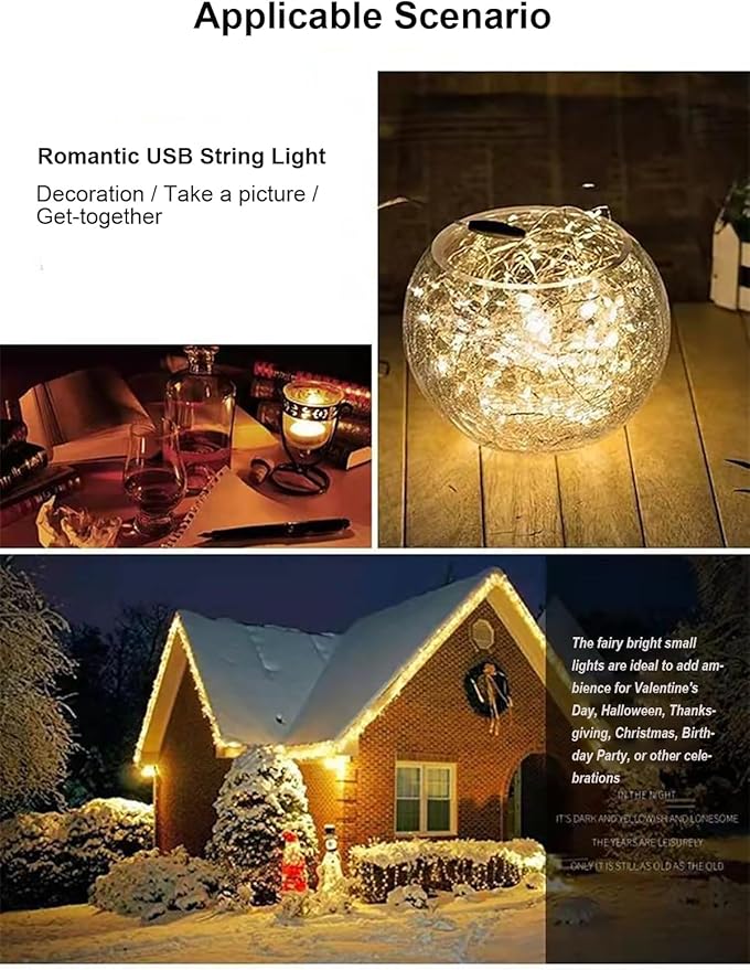 Sokelinn-six 2m 20 LEDs Fairy String Lights, USB Powered String Light for Desk Office Christmas Tree Party Decoration (Warm, 5)