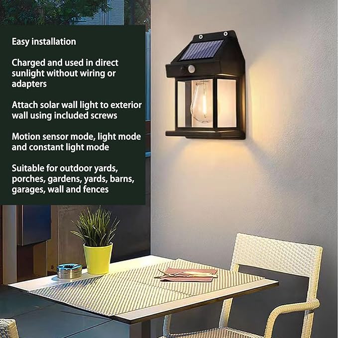 Solar Wall Lights, Sensor Interaction Lamp IP65 Exterior Lighting Fixtures for Patio Fence Garage (Black)