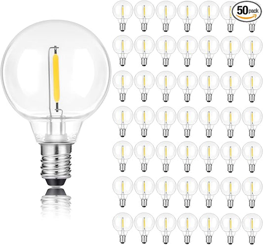 G40 LED Replacement Light Bulbs, E12 Shatterproof 1.5In LED Globe Bulbs for Outdoor String Lights, 1W Equvalent to 5 W Incandescent Edison Light Bulbs, 2200k Warm White （50 Pack ）