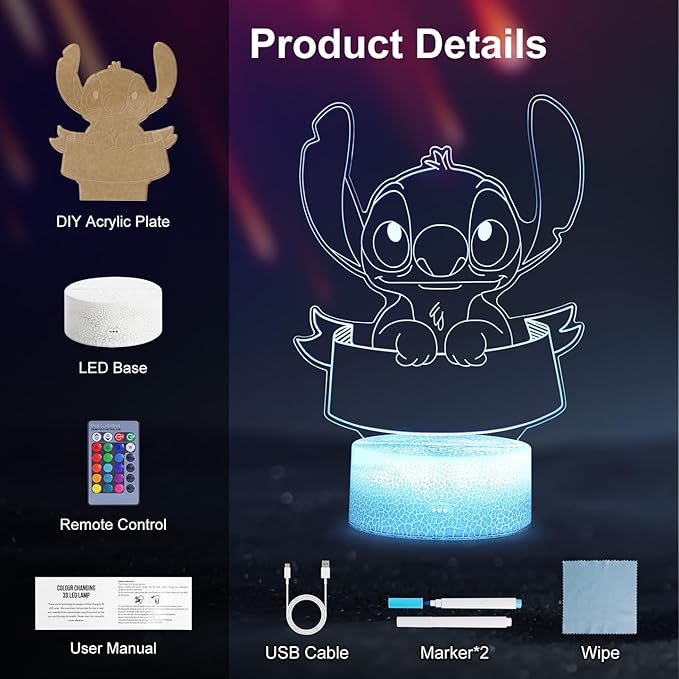 Hoofun Custom Night Light: 16 Colors DIY Personalized 3D Illusion Lamp with Remote Control, Anime Bedside Lamp, Merch Gifts Stuff for Girls Kids Room Decor Birthday Decorations Christmas Holiday