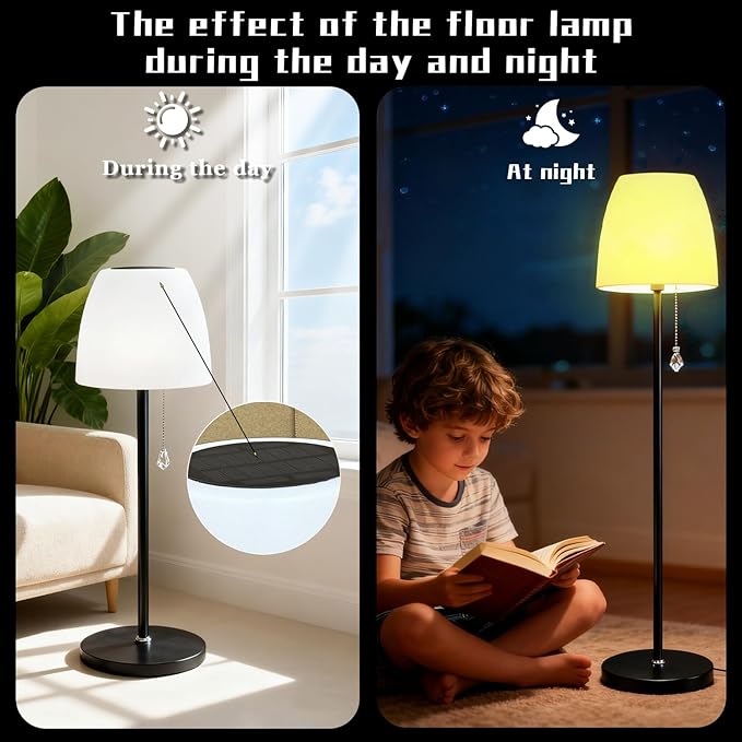 Solar Floor Lamp Outdoor Waterproof, Christmas Lights Charging Cable for Rechargeable Floor Lamp, Cordless Dimmable Warm White+RGB+16 Colors LED Floor Lamps for Lawn, Pool, Garden 59 inch