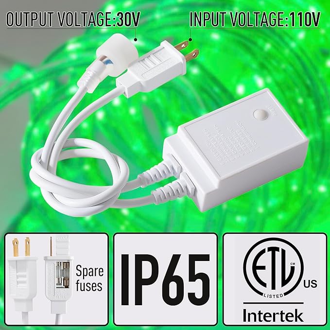 Waterproof LED Rope Lights, Connectable & Flexible with 8 Modes, Outdoor Lighting for Deck, Garden, Pool, Patio & Christmas Decor (Green, 50ft)