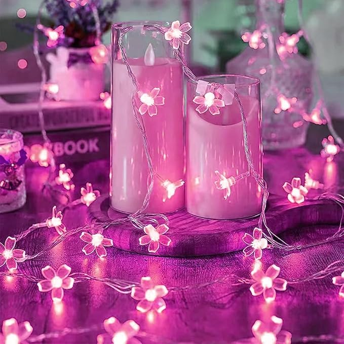 Pink Cherry Blossom Flower Lights String Indoor Decor, 33Ft 100 LED Decorative Hanging Hot Aesthetic Fairy Floral Lamp for Bedroom Decorations When Valentine's Day, Wedding Party, Christmas