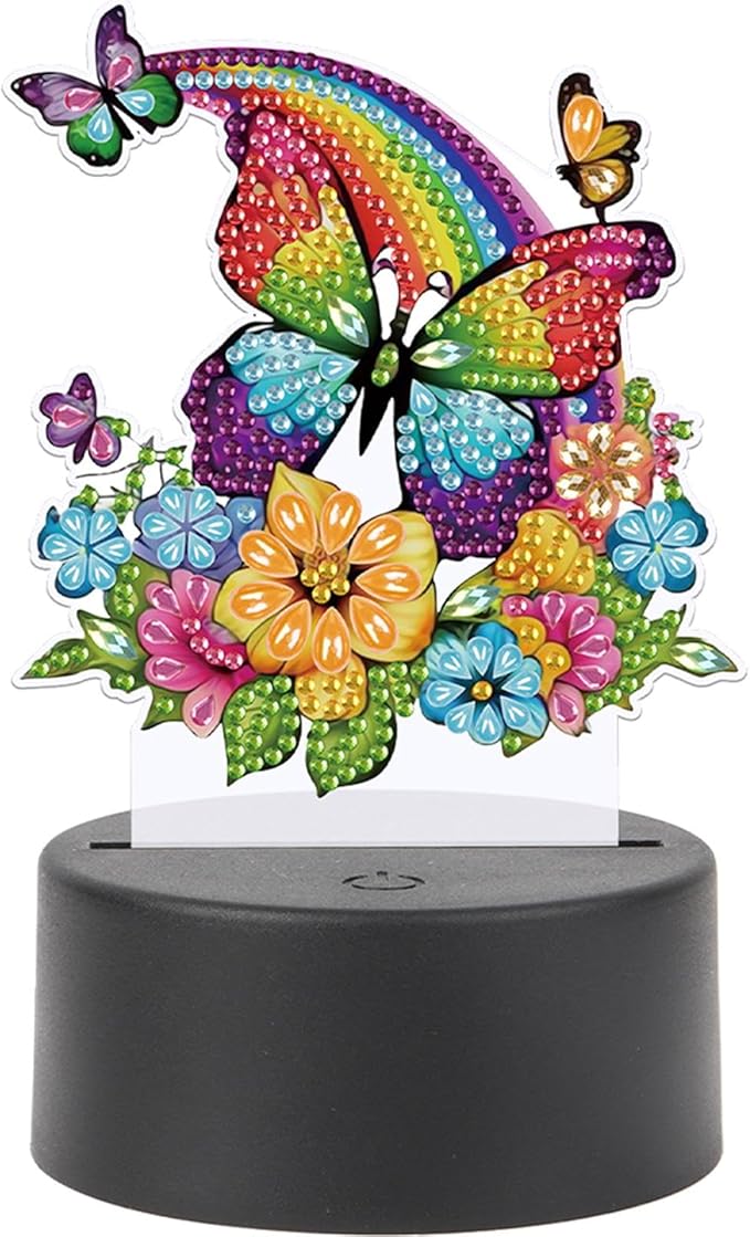 Rainbow Butterfly Diamond Art Painting Night Light,Diamond Art Painting Kits Desktop Touch Lamp Ornaments for Tabletop Decor Diamond Art Accessories for Adult Beginner Bedrooms Living Room