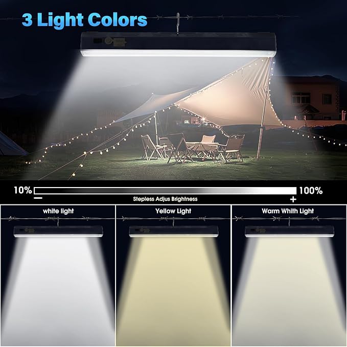 LETOUR Magnetic Light BAR, 11.81-inches 5000mAh 6000 Lumens Rechargeable Portable Lamp Built in 165 LED Bulbs,with Handy Hook with 2 Magnets Endurance
