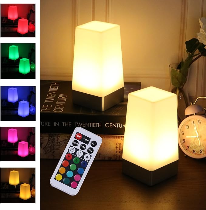 WRalwaysLX 2pack Square Remote Control Night Light Bedside lamp Color Changing powe by 3AA Batteries(not Include)
