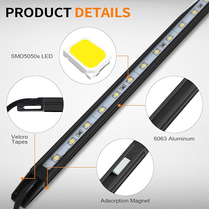 12V LED Interior Light Bar Kit Dimmable IP67 Waterproof Camping String Lights, Aluminum Magnetic Mount Exterior Lights,Portable Lighting for RV, Camping Tent Car Trailer Boat (4 Pack)