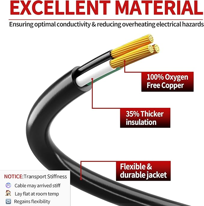 16/3 13A 125V 1625W 15 FT Outdoor Extension Cord Waterproof, Weatherproof & Flame Retardant Black 3 Prong Power Cord Outside for Lawn & Garden,125 VAC 16AWG SJTW, ETL Listed