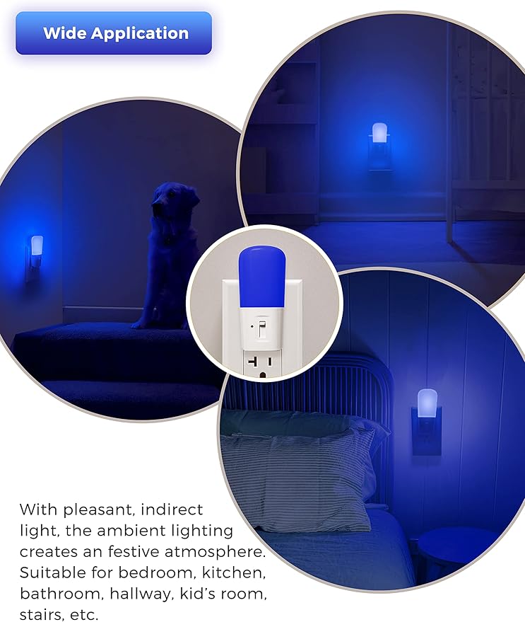L LOHAS LED Blue Night Light Plug in, Dimmable Decorative Wall Blue Light LED Night Lights with Dusk to Dawn Sensor, Adjustable Brightness for Kids Room, Hallway,Bedroom, Bathroom, 2 Pack
