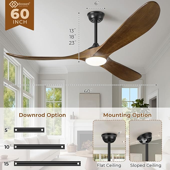 60" Ceiling Fans with Lights and Remote Control, Outdoor Ceiling Fan with Lights High CFM Quiet 3 Blade Wood Walnut Ceiling Fan,Oil Rubbed Bronze