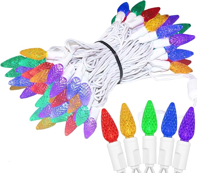 Novelty Lights 24FT 70 LED C6 Christmas String Lights, Outdoor Commercial Grade Tree Decorations, Permanent LED Lights (Rainbow)