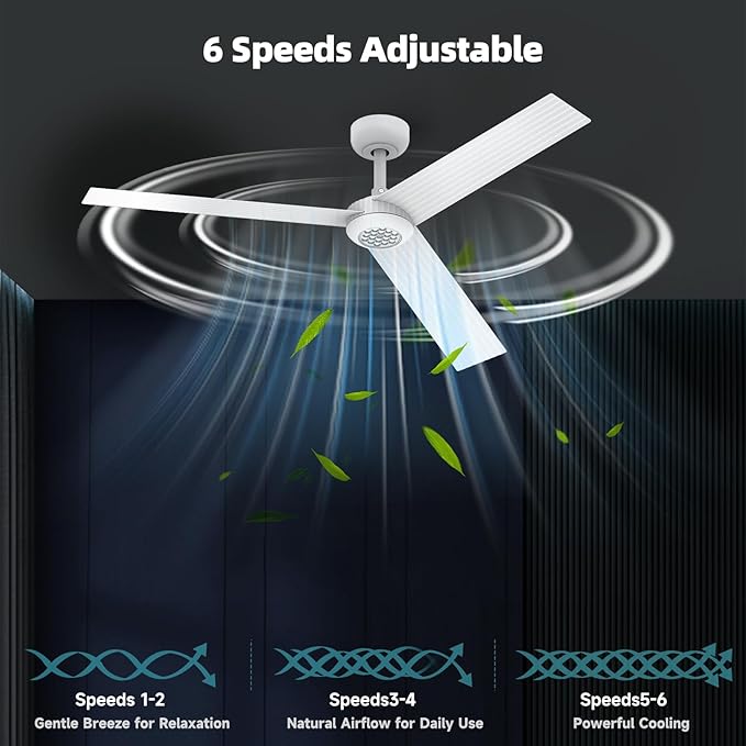 TALOYA 52 inch Modern Ceiling Fan with Lights,Remote Control,3 Metal Blades,White Finish,6-Speed,Dimmable, Noiseless Reversible DC Motor,Indoor/Outdoor Ceiling Fan for Living Room Bedroom patio