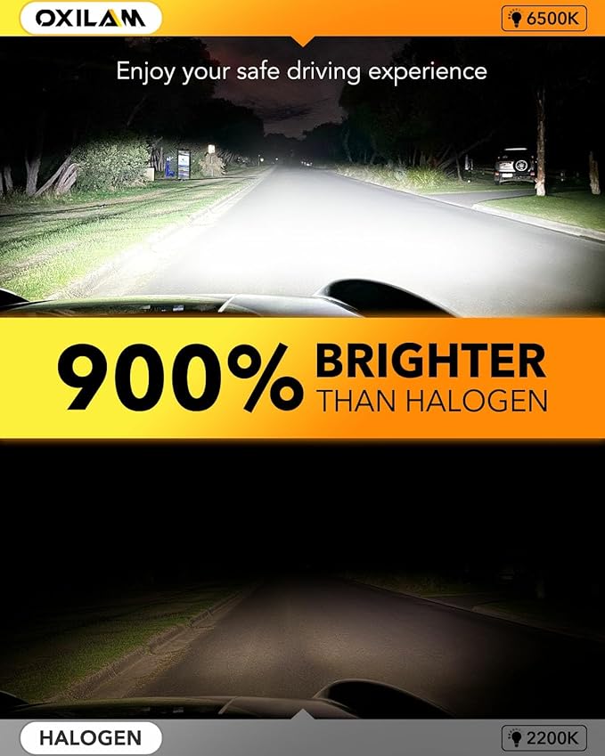 OXILAM 9005 9006 LED Bulbs Combol, HB-3 & HB-4 900% Brighter 6500K Cool White Driving Bulbs, Anti-Flicker, 10-Years Lifespan, Fog Lights Compatible with Cars Trucks SUVs, Pack of 4
