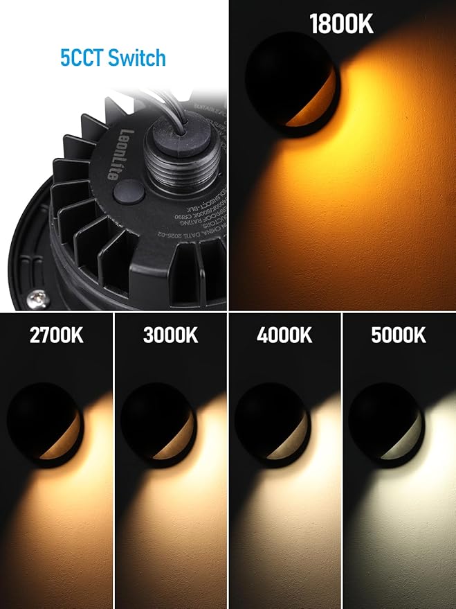 LEONLITE 5W Well Lights Landscape LED, Low Voltage Inground Lights Outdoor, 1800K/2700K/3000K/4000K/5000K Adjustable, Aluminum, ETL Listed, IP67 Waterproof, 12-24VAC/DC, CRI90, 150lm, Black, Pack of 6