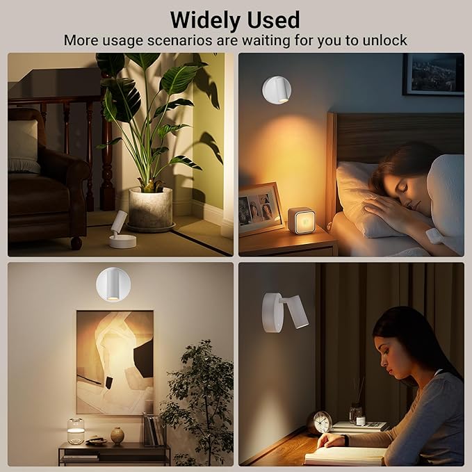 Spotlight Indoor, Wireless Uplighting Indoor with Remote Dimmable, 350° Rotate, Battery Powered Ceiling Spotlight for Artwork Painting Tree Plant Picture Lights, 4 Pack