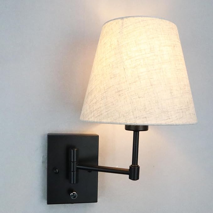 SAMTEEN Swing Arm Wall Sconces Set of Two Modern Black Sconce Light Plug in Wall Sconce with Shade, Black Swing Arm Wall Lamp with Plug in Cord for Bedroom Foyer Living Room