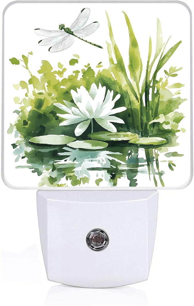 Dragonfly Night Light,White Floral Plug-in Night Lights with Dusk-to-Dawn Sensor for Bedroom,Bathroom and Living Room Sleep Friendly lamp 0.5w