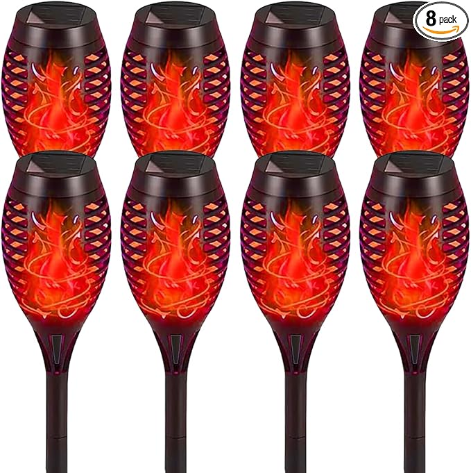 Solar Flashlight Light with Flickering Flame, Multi-Piece Outdoor Solar Lights, Outdoor Waterproof Solar Garden Lights for Decorative Paths, Patio and Deck Outdoor Lighting（Red (8)
