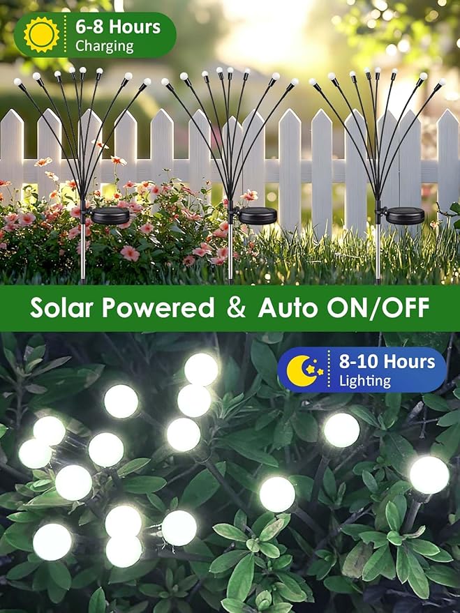 2026 Upgraded Solar Lights Outdoor, 8 Pack Solar Garden Lights with 2 Modes, Firefly Lights Outdoor Waterproof, Sway by Wind, Twinkle Firefly Light for Yard Patio Path Garden Decoration (Cool White)