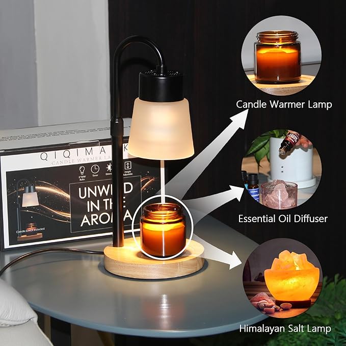 Candle Warmer Lamp Essential Oil Diffuser, Adjustable Height Dimmable Candle Warmer with Timer for Bedroom Living Room Home Decor, Christmas Birthday Gifts for Women, Black with 2 Bulbs