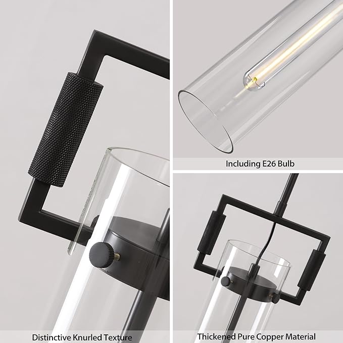 Modern Black Pendant Light, 21.6'' kitchen pendant lighting over island, Adjustable Height Glass Pendant Light Fixtures Large Pendant Lights Kitchen Island, for Dinning Room Farmhouse Bedroom Bathroom