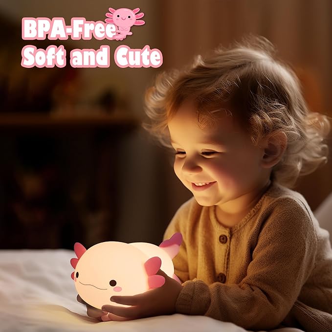 Axolotl Gifts, Cute Axolotl Night Light for Kids, Animal Silicone Nursery Night Lamp, Cute Room Decor Night Light for Kids Girls Boys Birthday Christmas Gifts