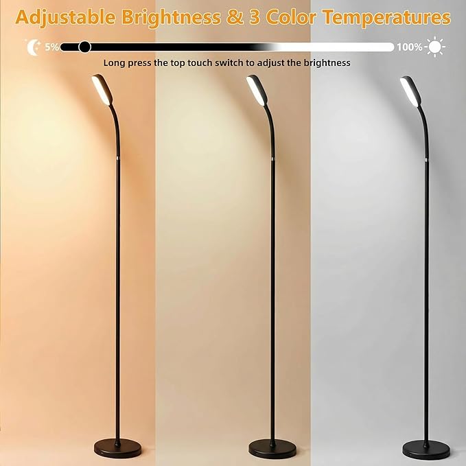 NBPLUS Cordless Portable Floor Lamp, White Touch- Standing Lamp with 3 Color Temperatures, Lightweight & Easy to Carry for Indoor Outdoor Camping Bedroom-Black