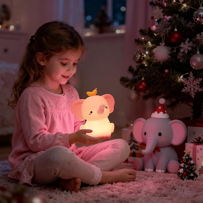 Pink Elephant Night Light, Cute Squishy Silicone Lamp, Dimmable Touch Control Elephant Gifts for Girls Daughter, LED Nursery Bedside Lamp for Girls Room Decor Birthday Xmas Gifts