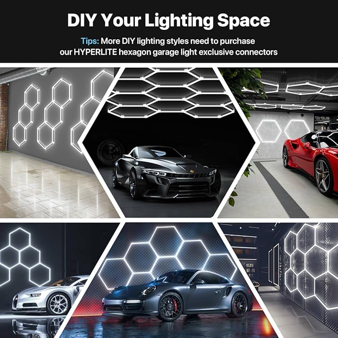HYPERLITE Gen 2 Hexagon Garage Lights: 322W 32200LM 11 Grids Hexagon Led Light, 6500K Ultra Bright Honeycomb Hex Lights, Easy Install, Durable Design for Garage, Car Detailing, Workshops, Gym