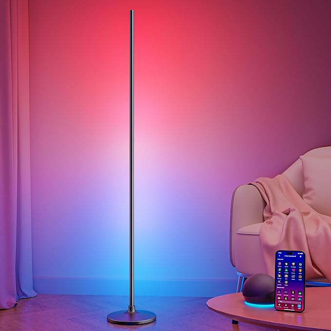 Ailofy Corner Floor Lamp, Corner Lamp Compatible with Alexa & Google Assistant, 16 Million DIY Colors, Sync with Music, App Control, Timer Setting, LED Floor Lamp for Living Room and Bedroom, Black