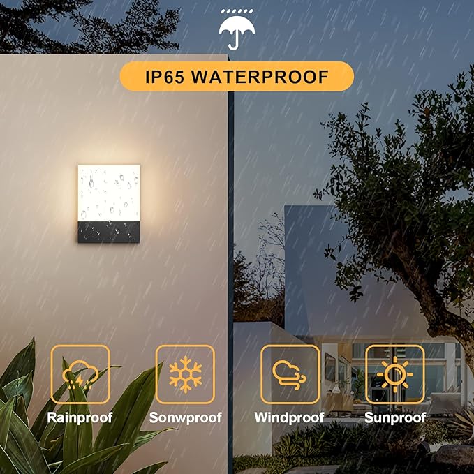 2-Pack Modern Outdoor LED Wall Light,24W 3000K Wall Porch&Patio Light,IP65 Led Exterior Wall Lights Fixtures,Low Profile Wall Sconce for House Yard Garage Walkway Garden(Black)