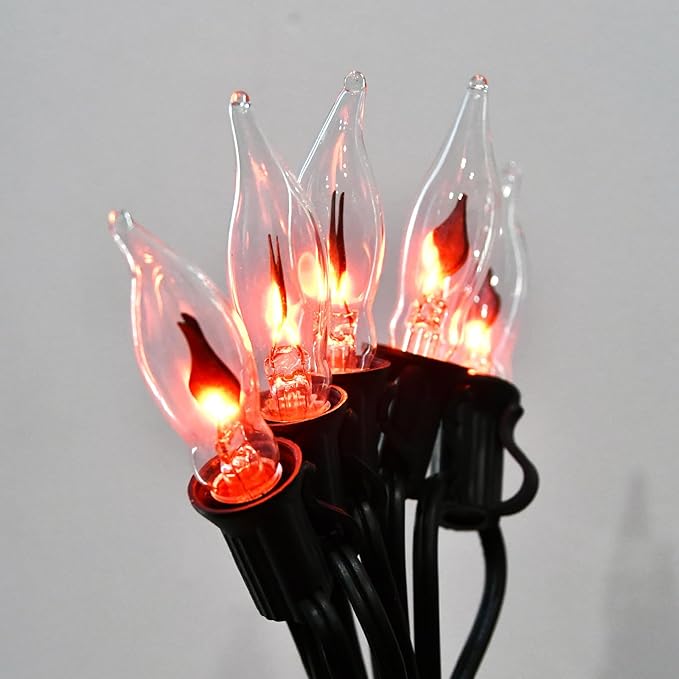 Halloween Flicker Flame Light Bulbs, Crystal Clear Flame Tip Candelabra Bulbs, Flickering Replacement Bulbs Dances with Orange Flame, 120 Volt, 1 Watt, E12 Candelabra Base, 12 Pack