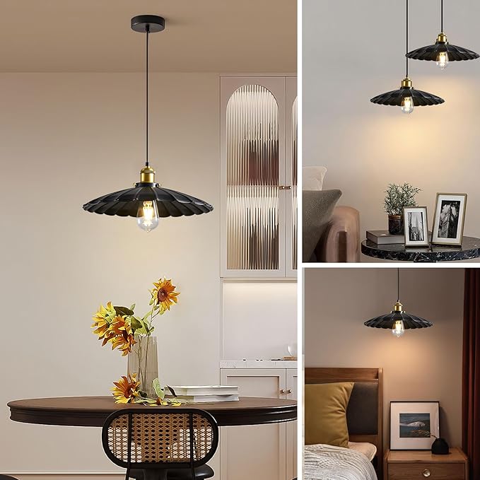 Kitchen Pendant Lights, Black Hanging Lamp for Hallway 13.8 Inch Metal Lampshade Farmhouse Pendant Lights Kitchen Island Vintage Pendant Lighting for Kitchen Island