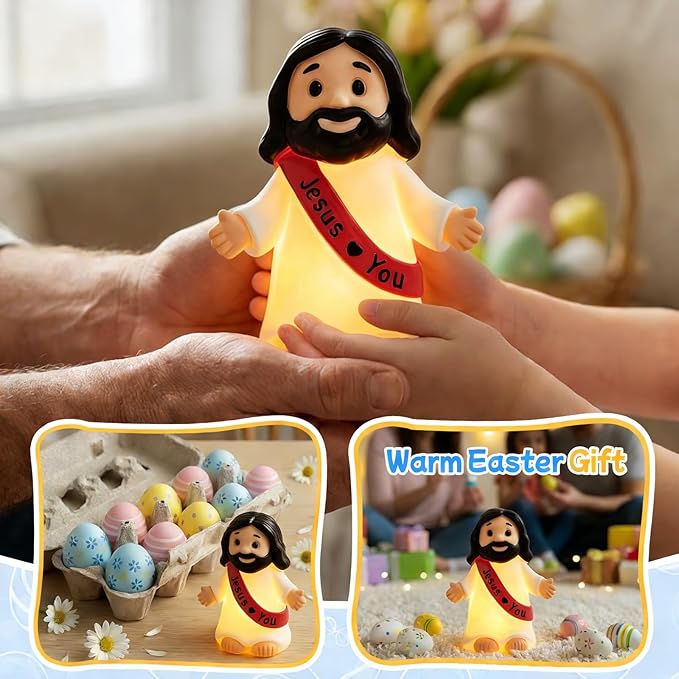 Jesus Resin Figurine,Christian Easter Decor,Jesus Night Light Statue,Figure for Home Office Table Decor Religious Gift