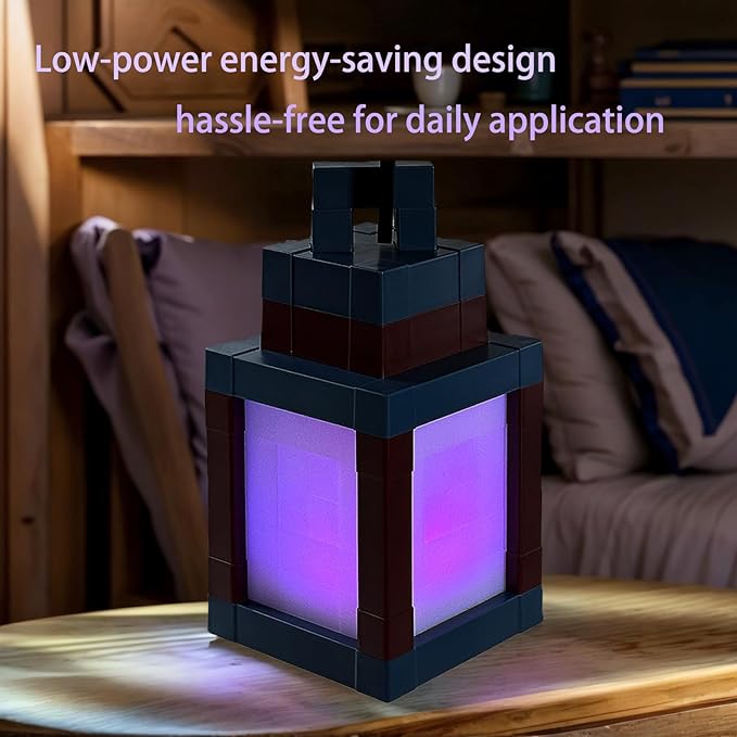 Pixelated Lantern Night Light, 16 Color Retro Mood Light, Wall and Desktop Mounted Night Light with USB Charging Remote Control, Suitable for Decorating Bedrooms and Game Rooms for Boys and Girls.