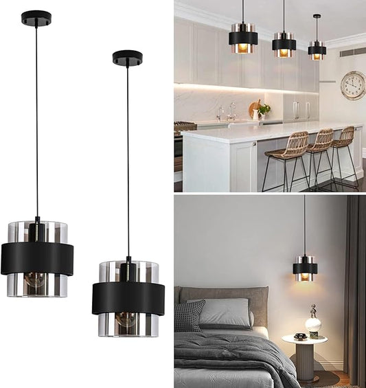 Pendant Lights Kitchen Island Lighting,7 Inch Adjustable Mini Glass Haning Lights for Entrance Aisle Decorative Lighting Fixture for Dining and Bar Table (2 Pack Matte Black)