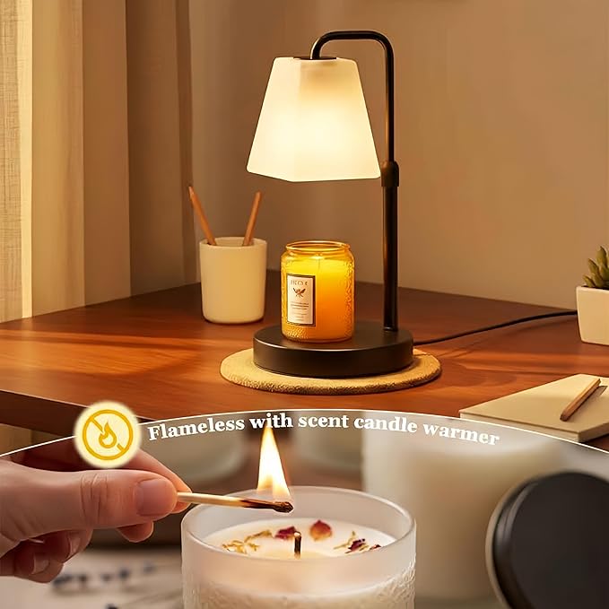 Candle Warmer Lamp with Timer Electric Wax Warmer for Scented Wax Melt Warmer Melter for Jar Candles Dimmable Adjustable Height Gifts for Women Mom House Warming Frossted Glass Black