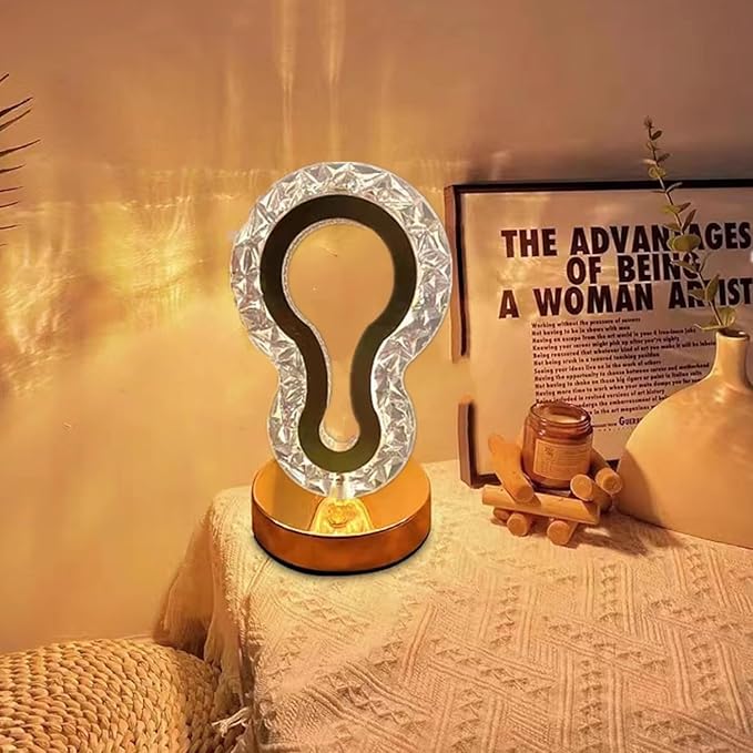 Cordless Crystal Table Lamp, Touch Control Nightstand Light with 3Color Temperature, USB Rechargeable Bedside Light for Bedroom Living Room Bar Cafe Office Indoor Decoration(Gourd)