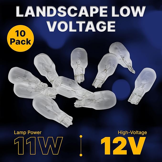 Diximus Landscape Low Voltage - 12 Volt 11W - T5 Wedge Bulbs - Compatible with Malibu Lights - Garden - Deck Light Bulbs - Yard Bulbs - 10 Pack (Clear, 10)
